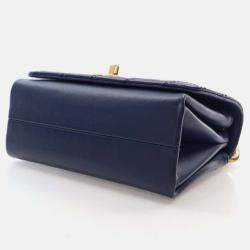 Chanel Mini Navy Calfskin Pearl Chain Flap Bag