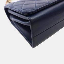 Chanel Mini Navy Calfskin Pearl Chain Flap Bag