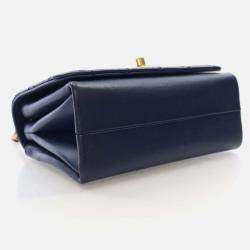Chanel Mini Navy Calfskin Pearl Chain Flap Bag