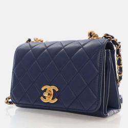 Chanel Mini Navy Calfskin Pearl Chain Flap Bag