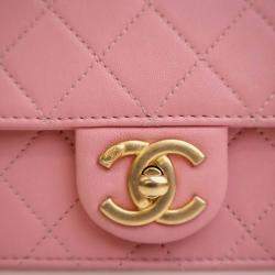 Pre Owned Chanel Pearl Chain Pink Goatskin Flap Bag