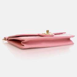 Pre Owned Chanel Pearl Chain Pink Goatskin Flap Bag