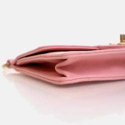 Pre Owned Chanel Pearl Chain Pink Goatskin Flap Bag