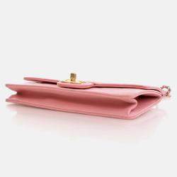 Pre Owned Chanel Pearl Chain Pink Goatskin Flap Bag