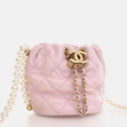 Chanel Mini Pink Lambskin About Pearls Drawstring Bucket Bag