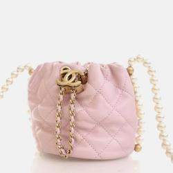 Chanel Mini Pink Lambskin About Pearls Drawstring Bucket Bag