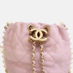 Chanel Mini Pink Lambskin About Pearls Drawstring Bucket Bag