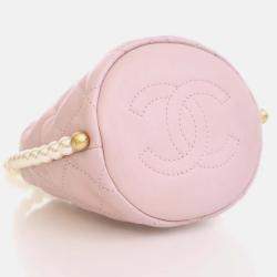 Chanel Mini Pink Lambskin About Pearls Drawstring Bucket Bag