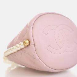 Chanel Mini Pink Lambskin About Pearls Drawstring Bucket Bag