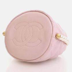 Chanel Mini Pink Lambskin About Pearls Drawstring Bucket Bag