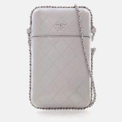 Pre Owned Chanel Chain Around Grey Lambskin Phone Holder Bag