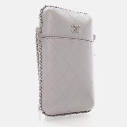Pre Owned Chanel Chain Around Grey Lambskin Phone Holder Bag