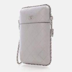 Pre Owned Chanel Chain Around Grey Lambskin Phone Holder Bag