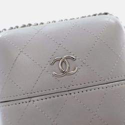 Pre Owned Chanel Chain Around Grey Lambskin Phone Holder Bag