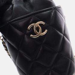 Chanel Mini Black Lambskin Bucket Bag With Chain