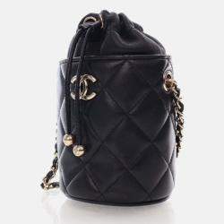 Chanel Mini Black Lambskin Bucket Bag With Chain