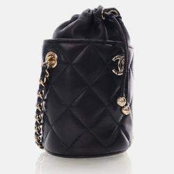 Chanel Mini Black Lambskin Bucket Bag With Chain