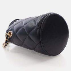 Chanel Mini Black Lambskin Bucket Bag With Chain