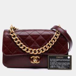 Chanel Red Small Aged Calfskin Straight Lined Flap