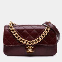 Chanel Red Small Aged Calfskin Straight Lined Flap