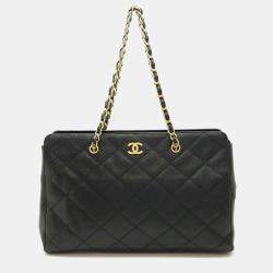 Chanel Quilted Classic Black Leather Chain Tote Bag