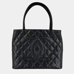 Chanel Medallion Black Caviar Skin Leather Tote Bag