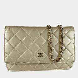 Chanel Classic Gold Leather Wallen On Chain
