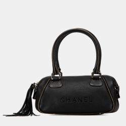 Chanel Embossed  Black Leather Boston Bag