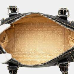 Chanel Embossed  Black Leather Boston Bag