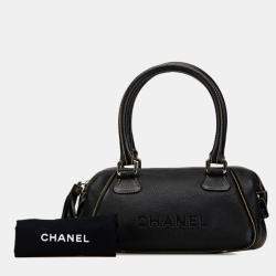 Chanel Embossed  Black Leather Boston Bag