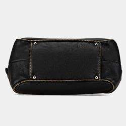 Chanel Embossed  Black Leather Boston Bag