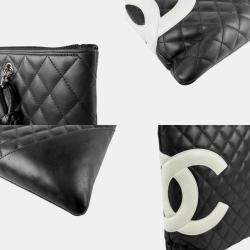 Pre Owned Chanel Ligne Cambon Flat Black & White Leather Tote Bag