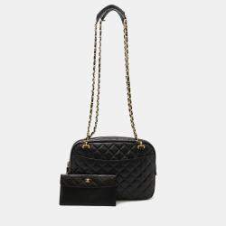 Chanel CC Vintage Black Leather Quilted Camera Bag