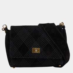 Chanel Diamond Stitch Black Suede Messenger Bag