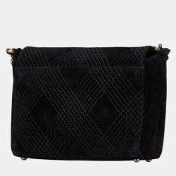 Chanel Diamond Stitch Black Suede Messenger Bag