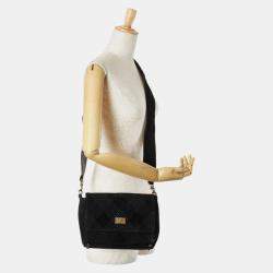 Chanel Diamond Stitch Black Suede Messenger Bag