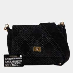 Chanel Diamond Stitch Black Suede Messenger Bag