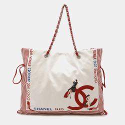 Chanel Paris-Venice Bon Bon White Leather Trim Tote Bag