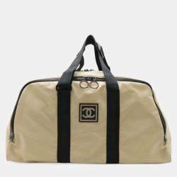 Chanel Sport Line Coco Mark Beige Black Nylon Canvas Boston Bag 