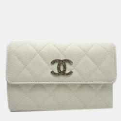 Chanel White Caviar Skin Long Tri-Fold Wallet  

