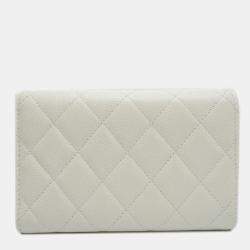 Chanel White Caviar Skin Long Tri-Fold Wallet  
