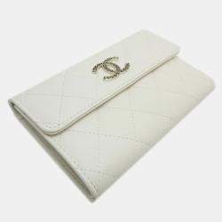 Chanel White Caviar Skin Long Tri-Fold Wallet  
