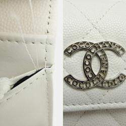 Chanel White Caviar Skin Long Tri-Fold Wallet  
