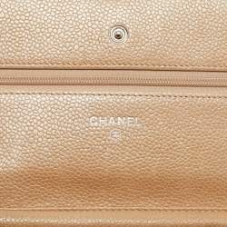 Pre Owned Chanel Beige Quilted Caviar Leather CC Wallet On Chain