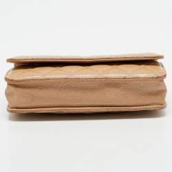 Pre Owned Chanel Beige Quilted Caviar Leather CC Wallet On Chain