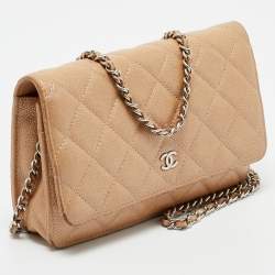 Pre Owned Chanel Beige Quilted Caviar Leather CC Wallet On Chain