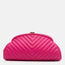 Chanel Pink Chevron Lambskin Clutch