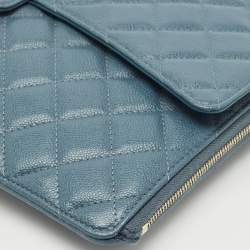 Chanel Blue Quilted Caviar Leather Classic CC Flap Zip Pouch Clutch