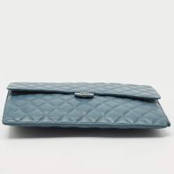 Chanel Blue Quilted Caviar Leather Classic CC Flap Zip Pouch Clutch