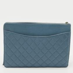 Chanel Blue Quilted Caviar Leather Classic CC Flap Zip Pouch Clutch